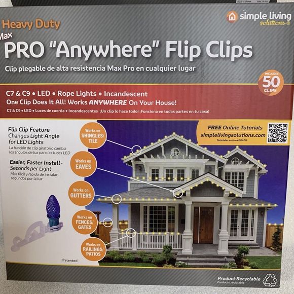 Max Pro "Anywhere" Flip Clips Lights 50 Count Simple Living Solution Heavy Duty - Picture 2 of 12